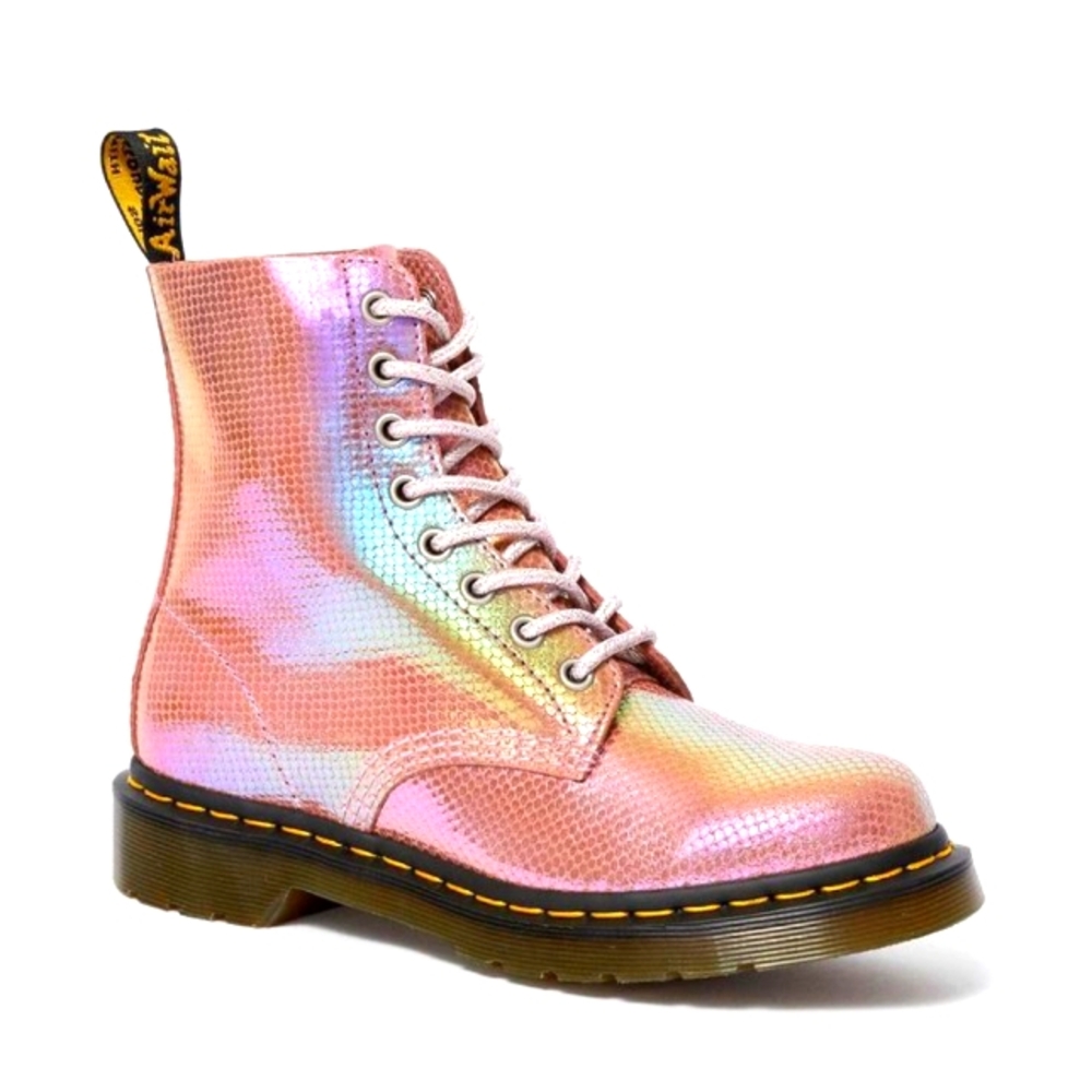 RARE Pascal 1460 💗Dr. Martens Pink Snakeskin Iridescent Angel holographic boots